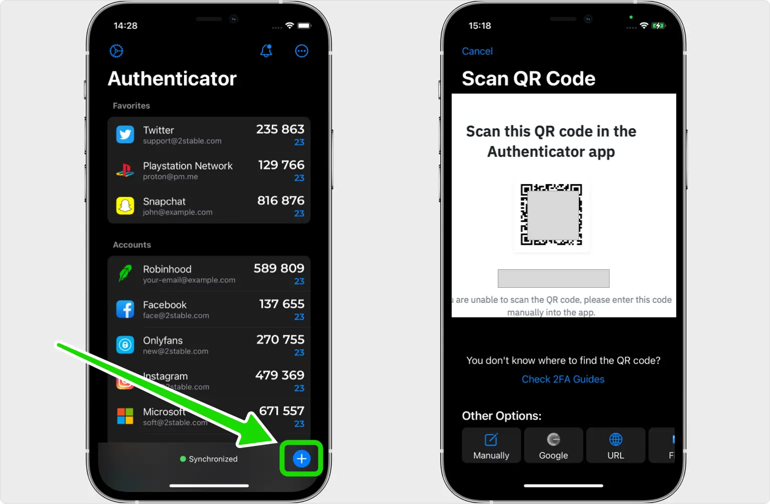 Authenticator App - Novaz scanning a Binance QR code, with the Files import option available