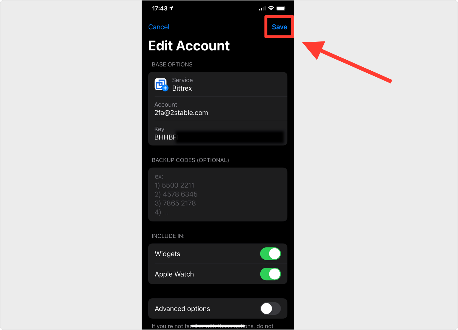 bittrex 2FA setup — Save account