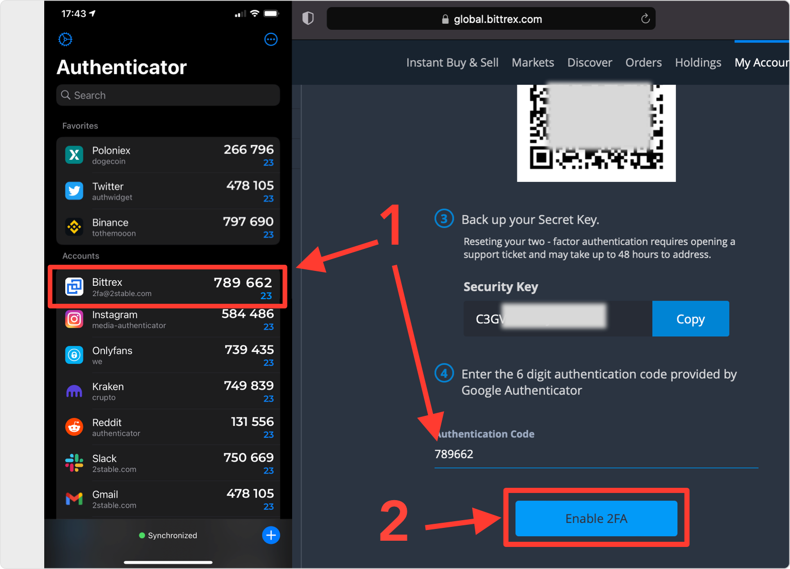 bittrex 2FA setup — Copy & Verify Your Code