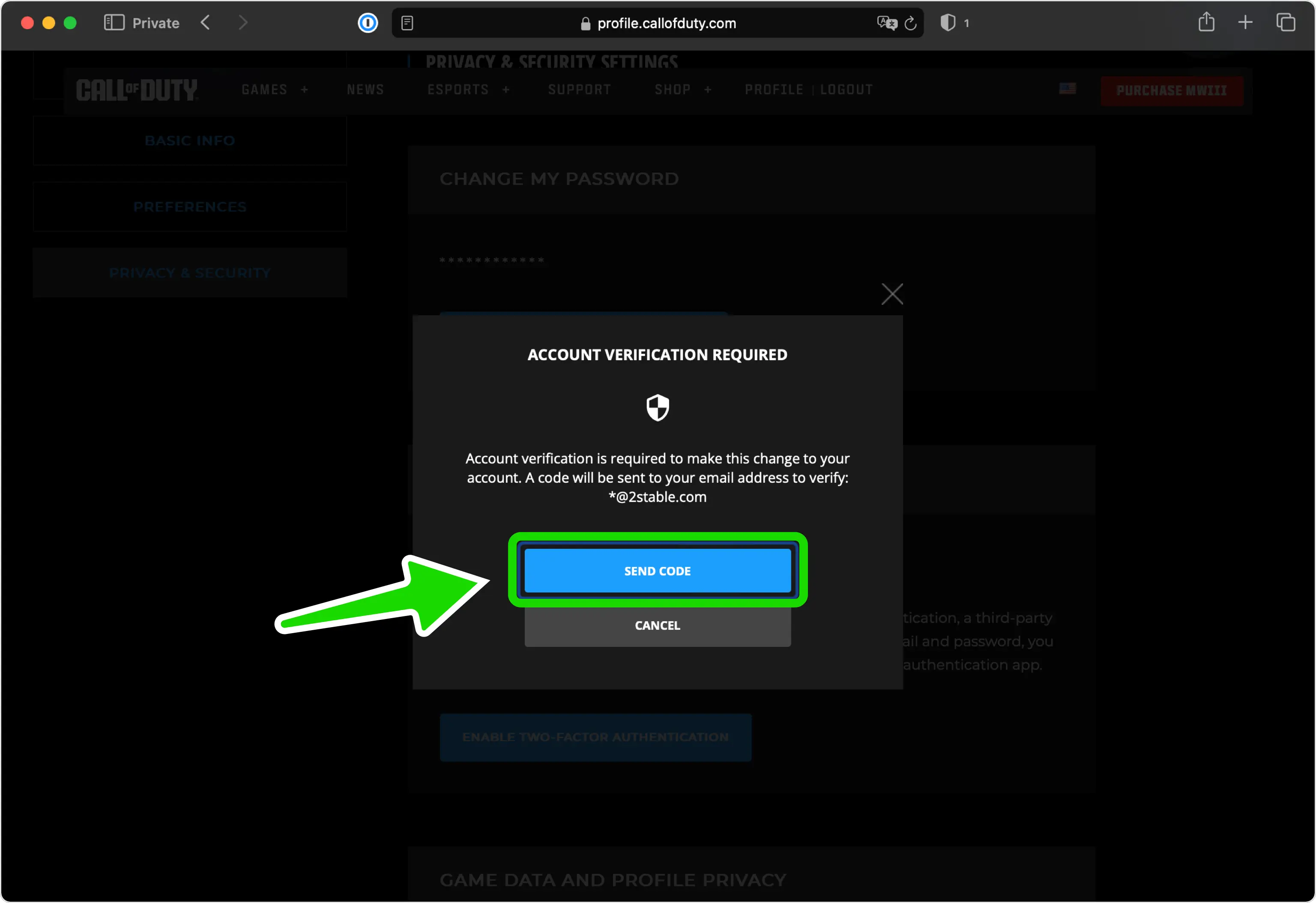 call-of-duty 2FA setup — Verify Account by Email