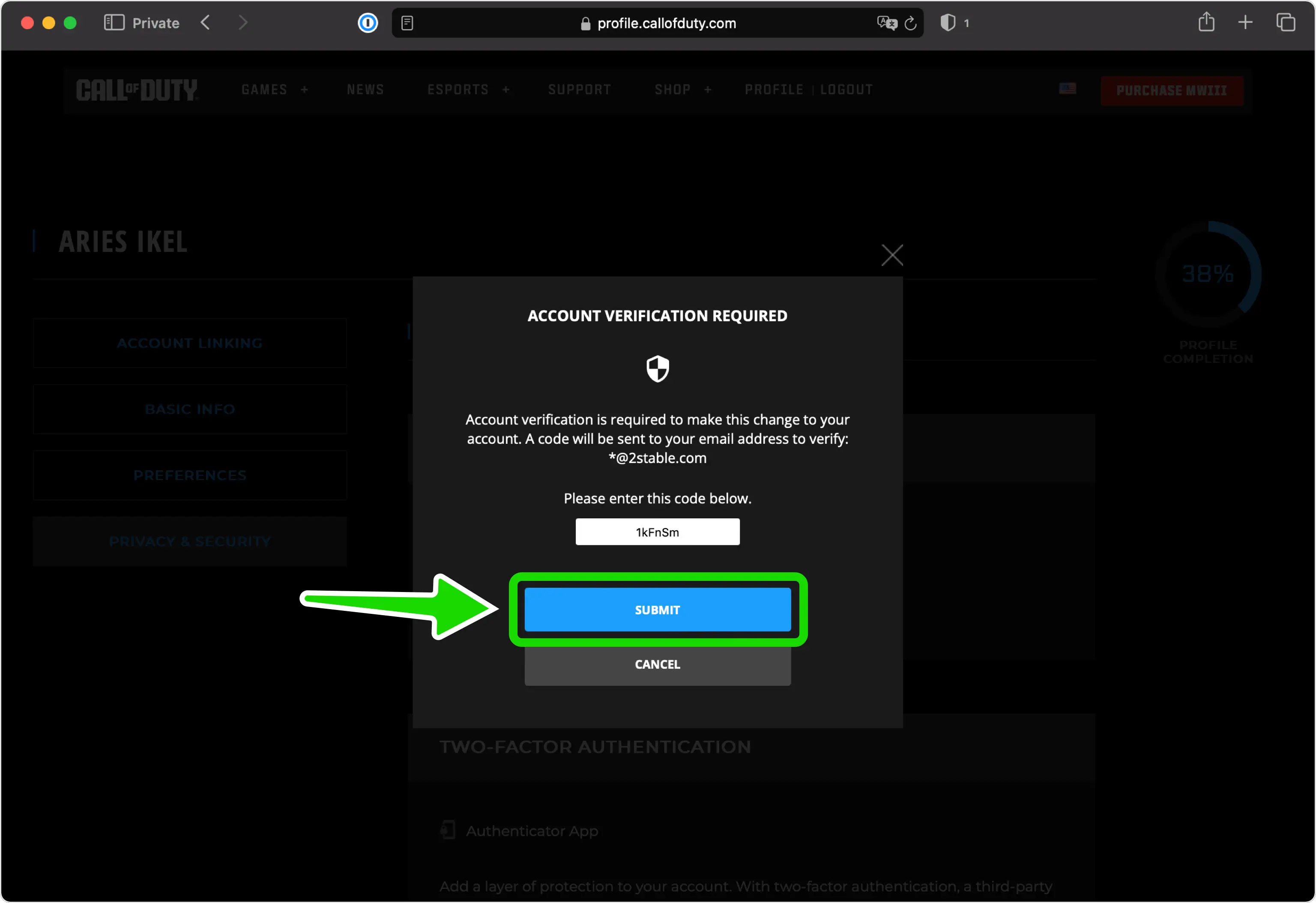 call-of-duty 2FA setup — Confirm Your Account