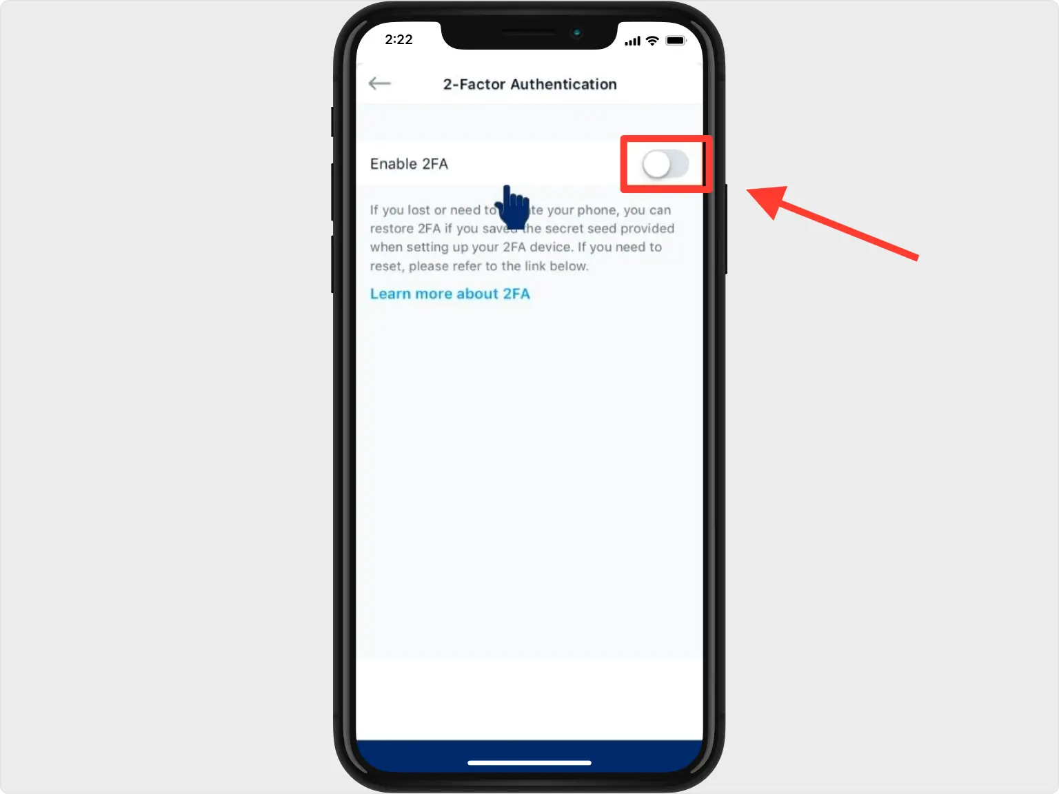 Crypto.com 2-Factor Authentication screen with the Enable 2FA toggle