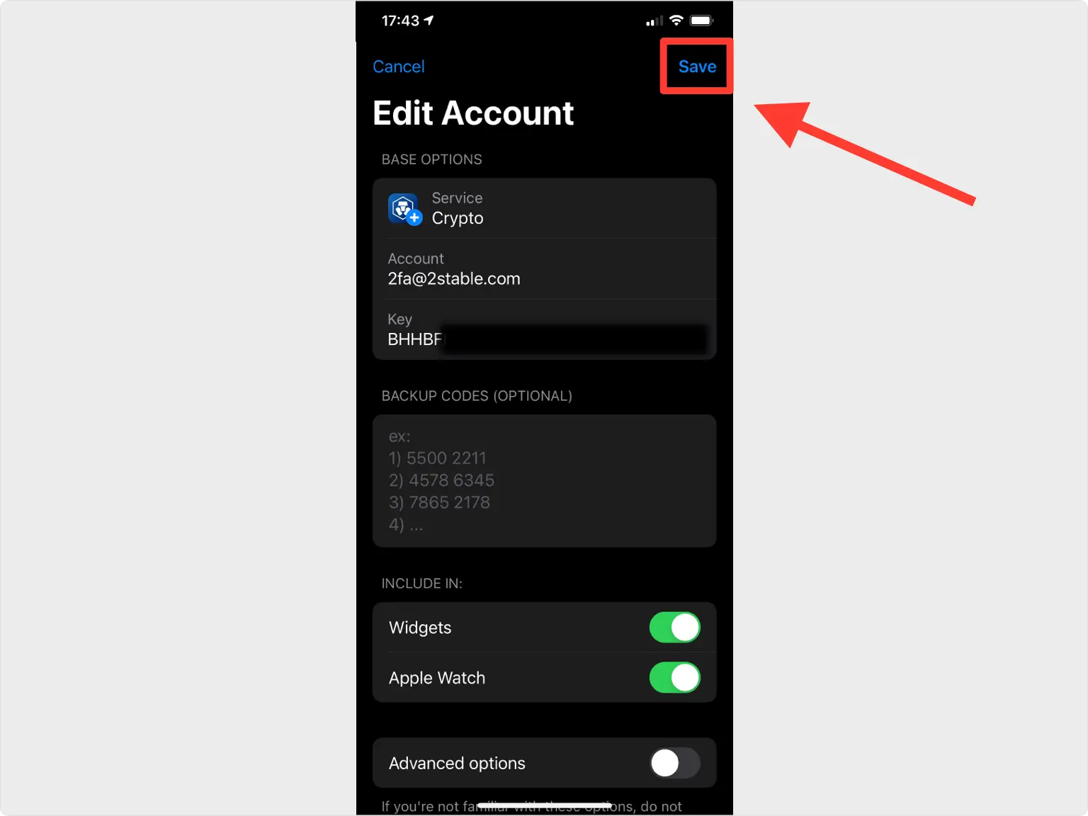 Authenticator App - Novaz showing Crypto.com account details ready to save
