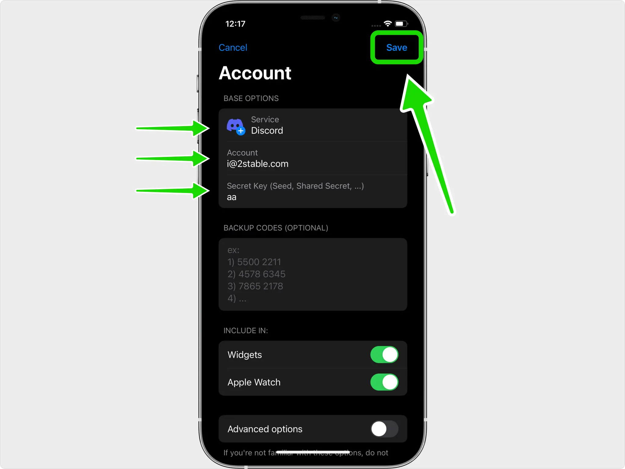 discord 2FA setup — Save Account