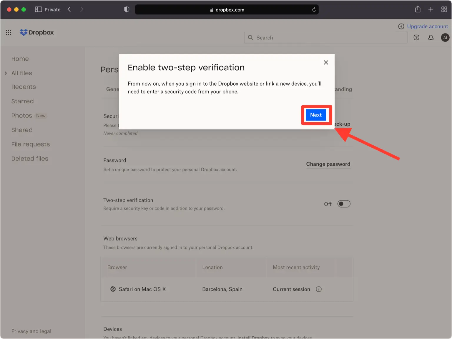 dropbox 2FA setup — Done!
