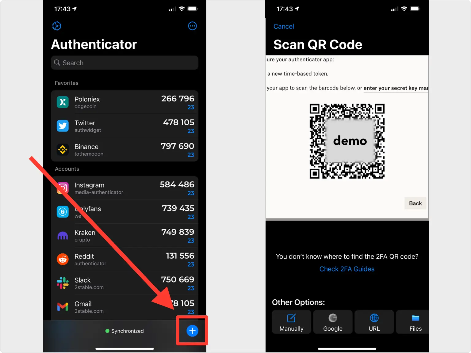 dropbox 2FA setup — Capture QR Code