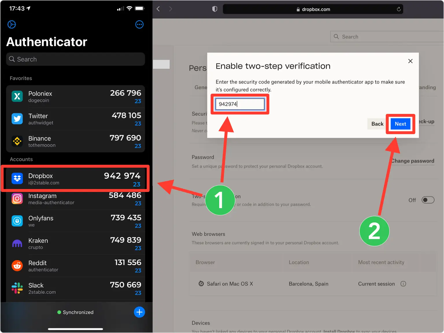 dropbox 2FA setup — Verify Your Code