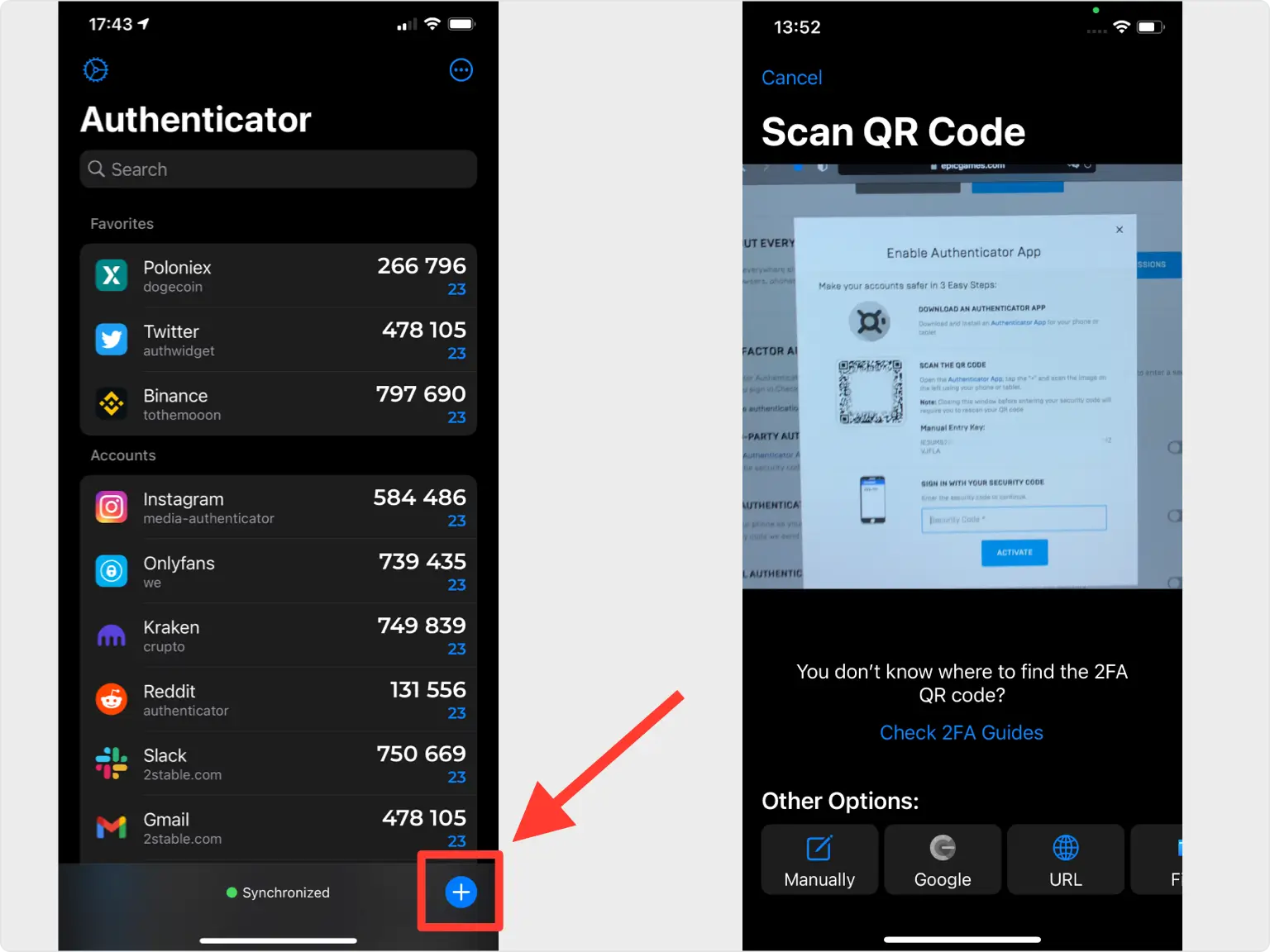 Authenticator App - Novaz scanning the Epic Games QR code