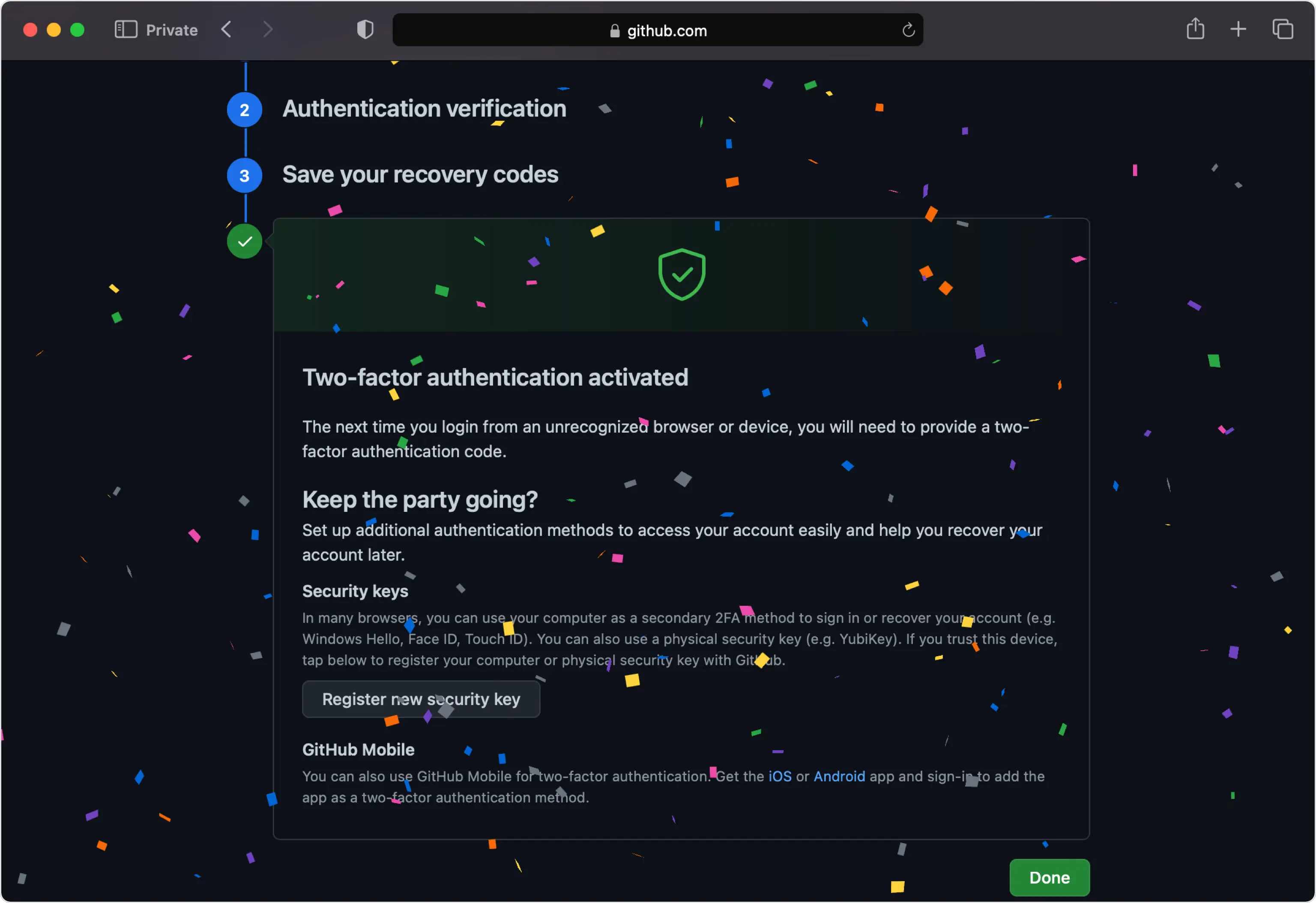 github 2FA setup — Done!