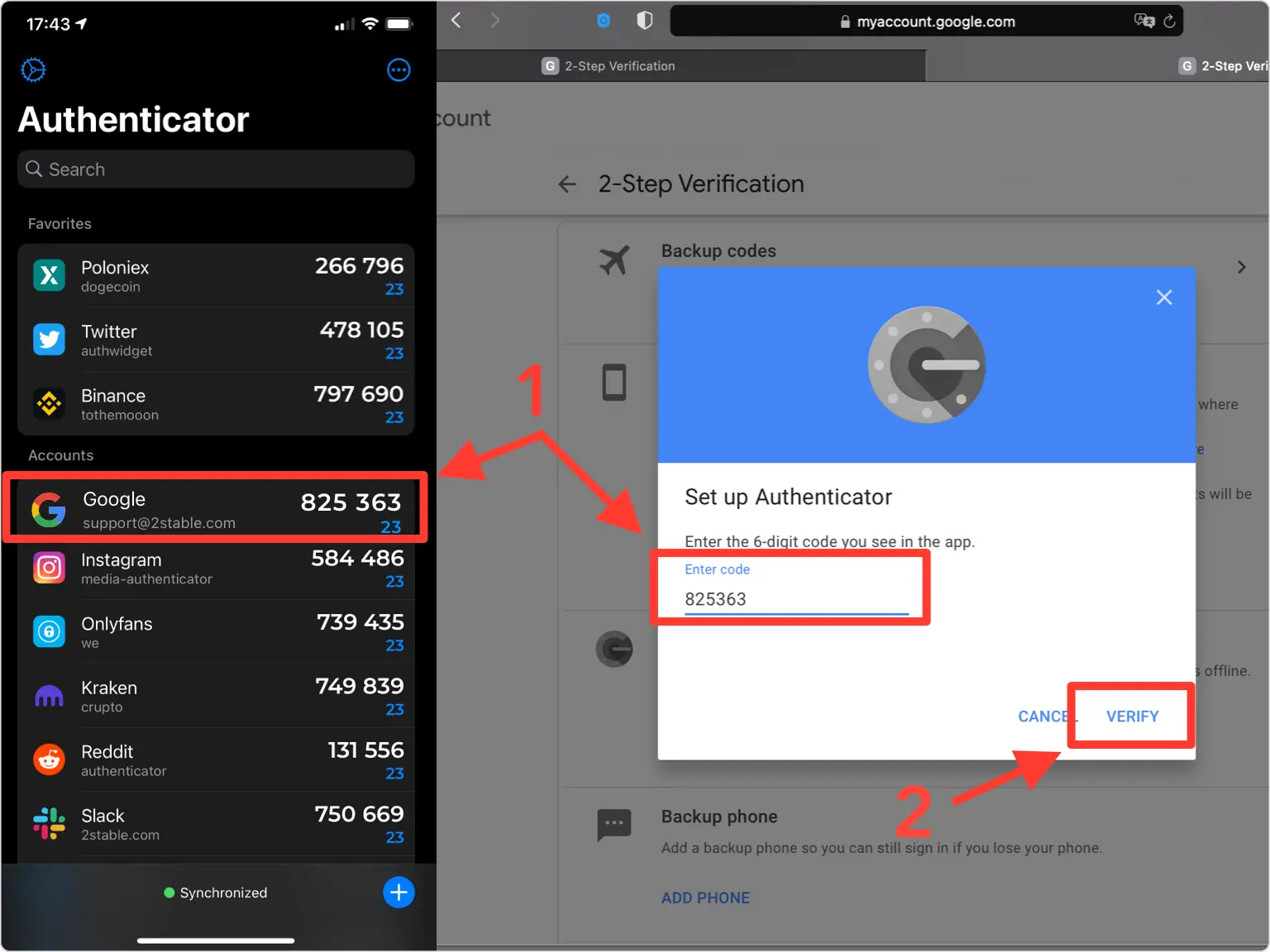 google 2FA setup — Verify Your Code