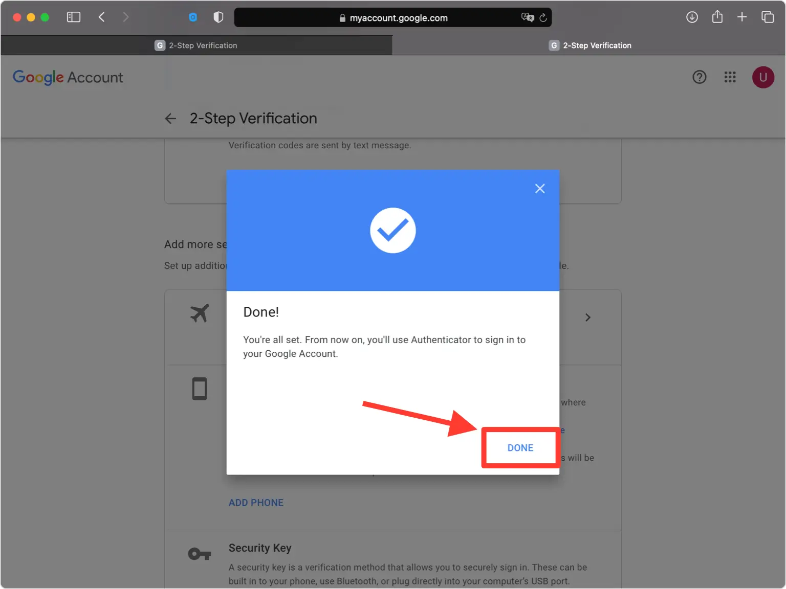google 2FA setup — Done!