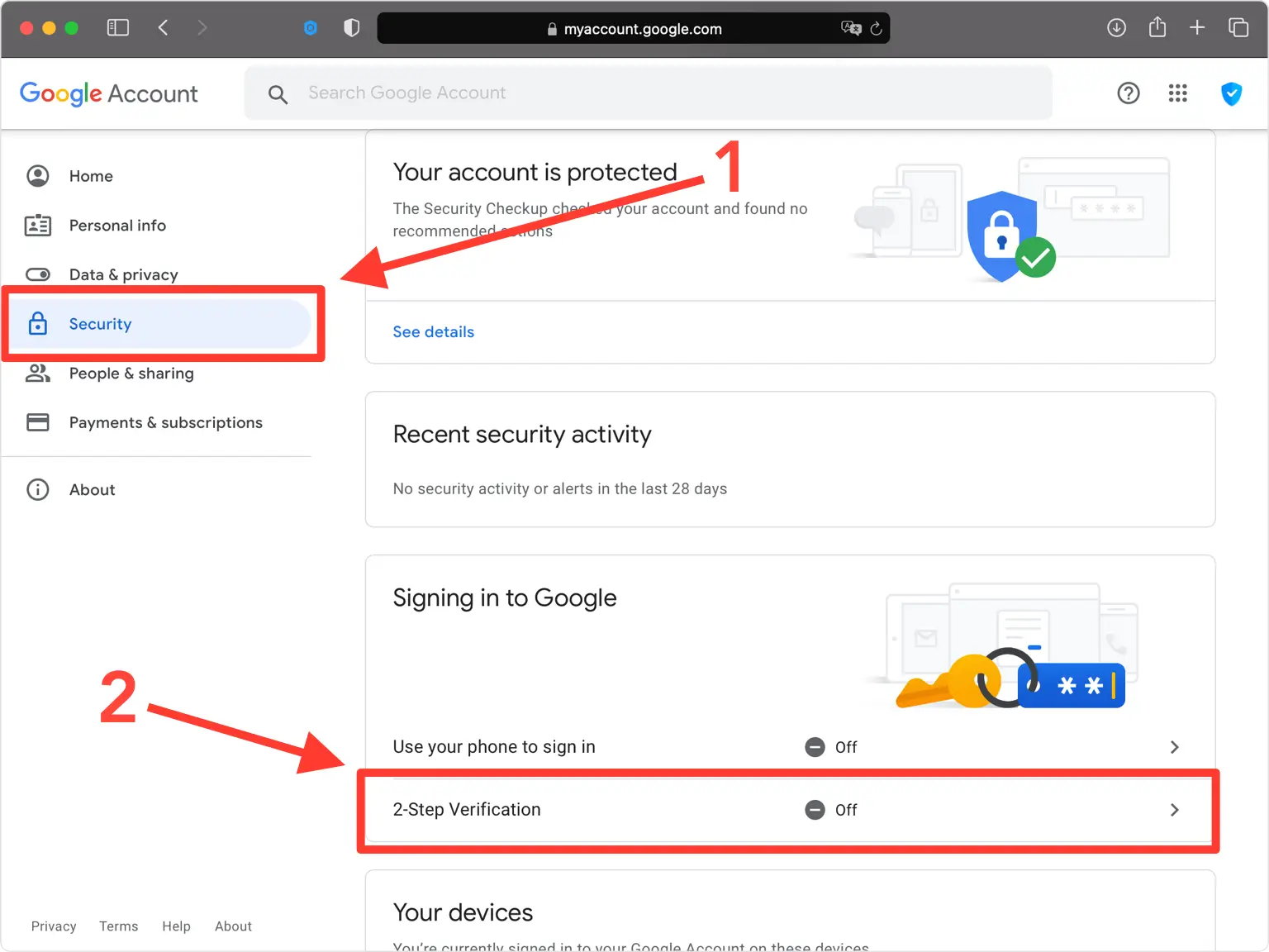 google 2FA setup — 2-Step Verification