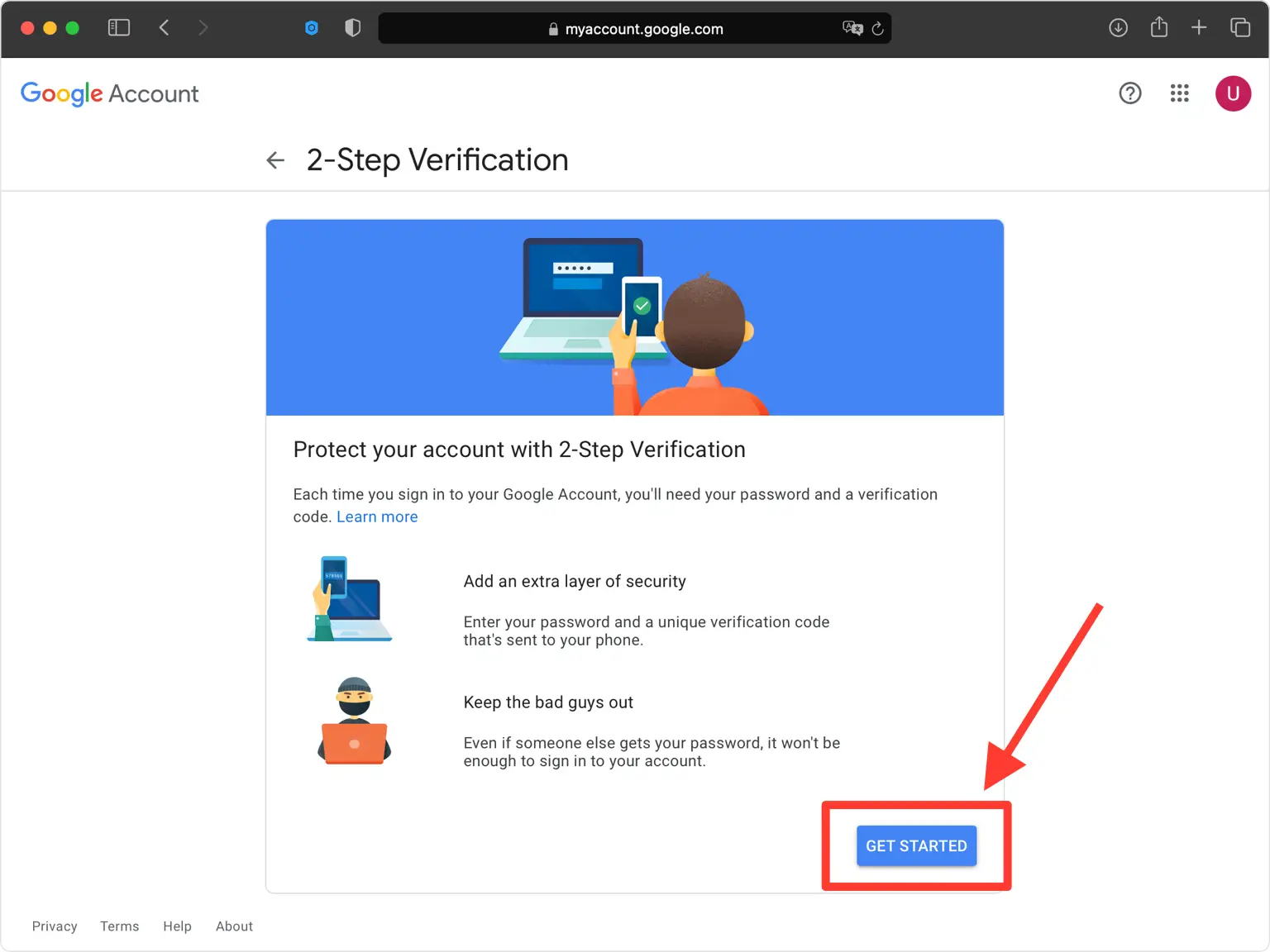 google 2FA setup — Get Started