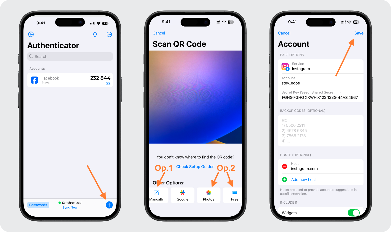 Authenticator App - Novaz add screen with Manually, Photo and File choices