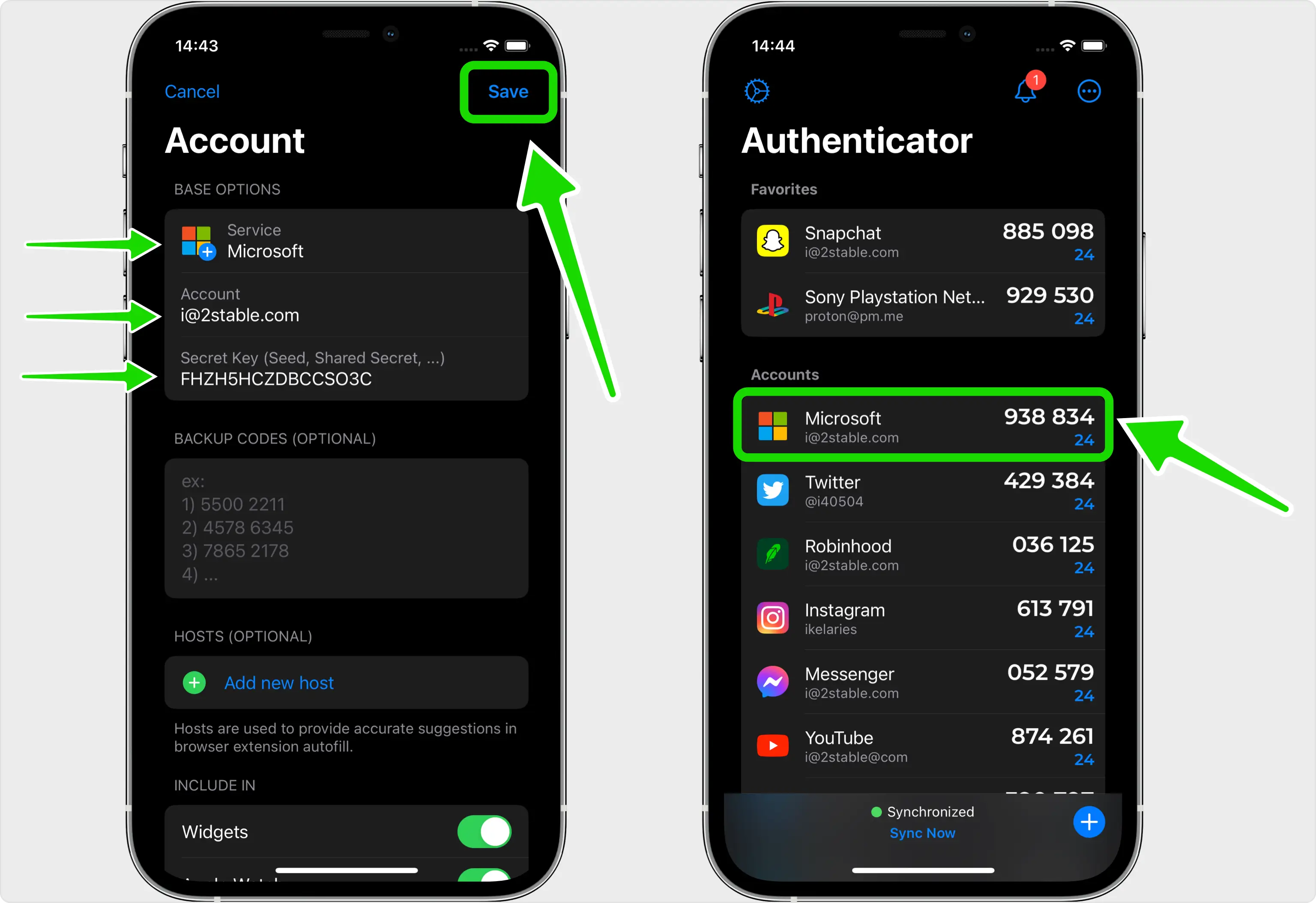 Microsoft account details filled in inside Authenticator App - Novaz