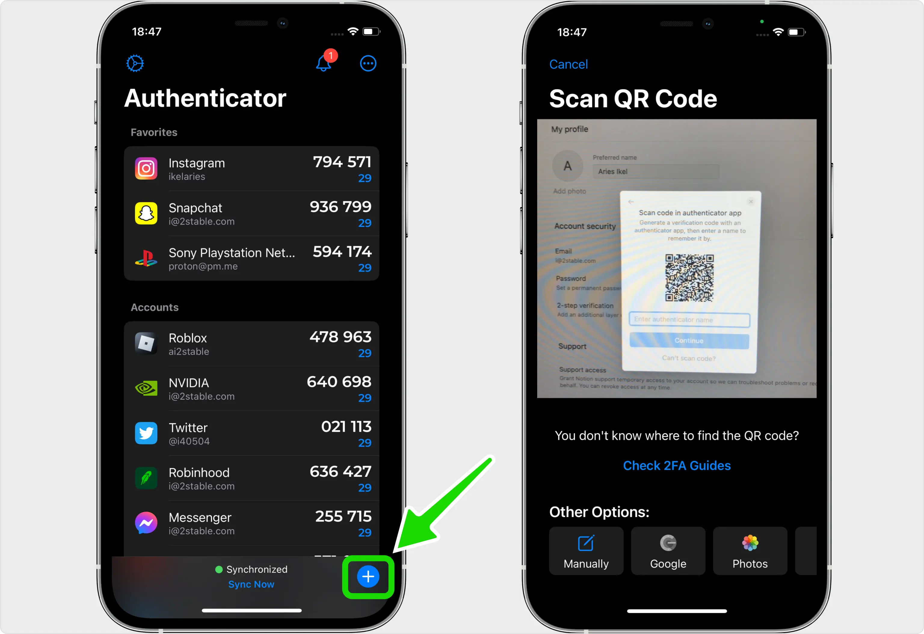 Authenticator App - Novaz camera view aimed at a QR code on a computer screen