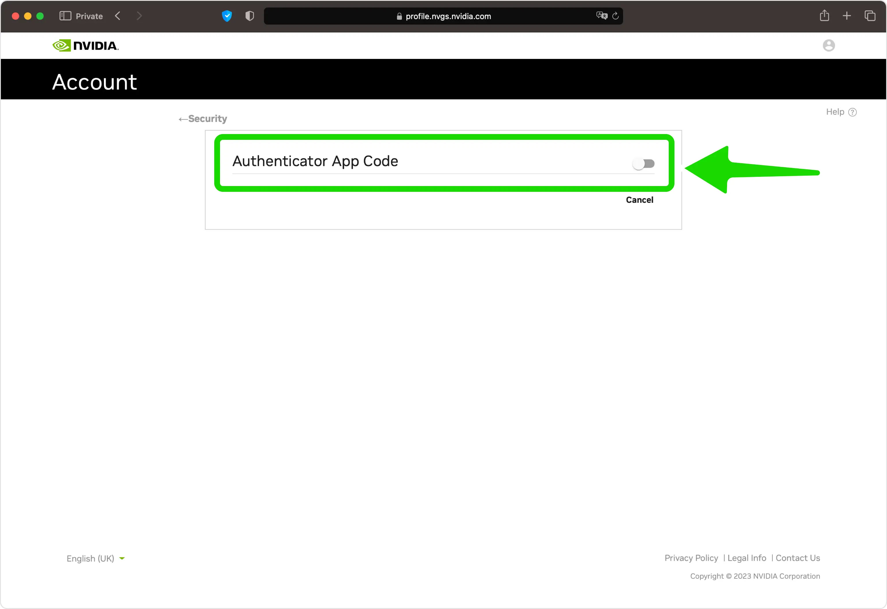nvidia 2FA setup — MS Authenticator App Code