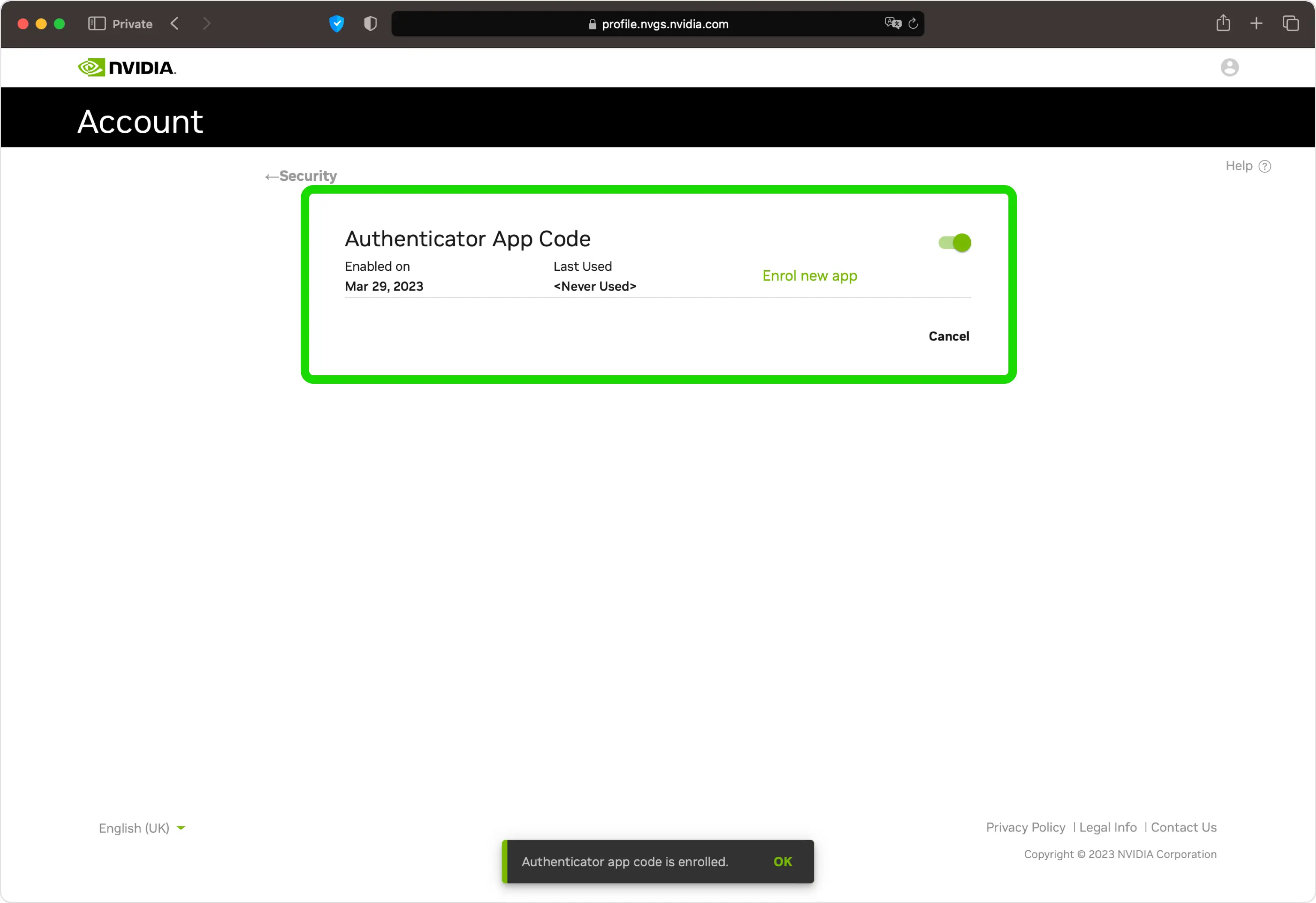 nvidia 2FA setup — Done!