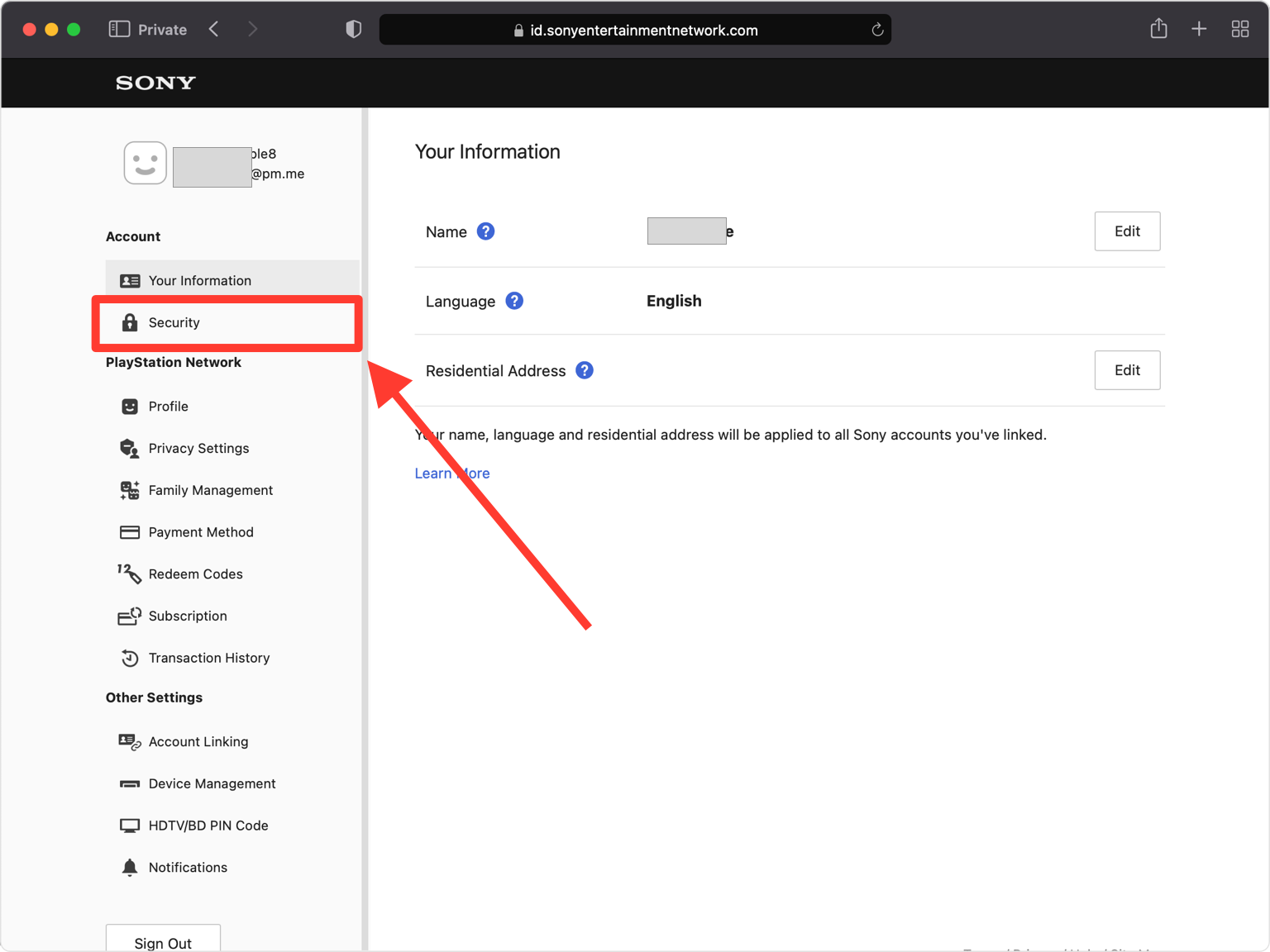 playstation 2FA setup — Security Settings