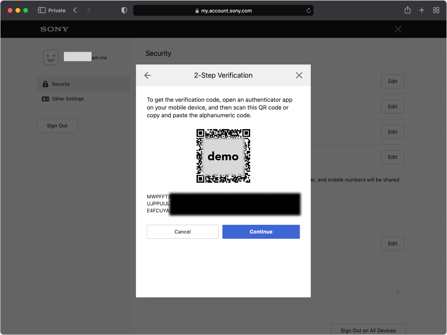 playstation 2FA setup — QR Code