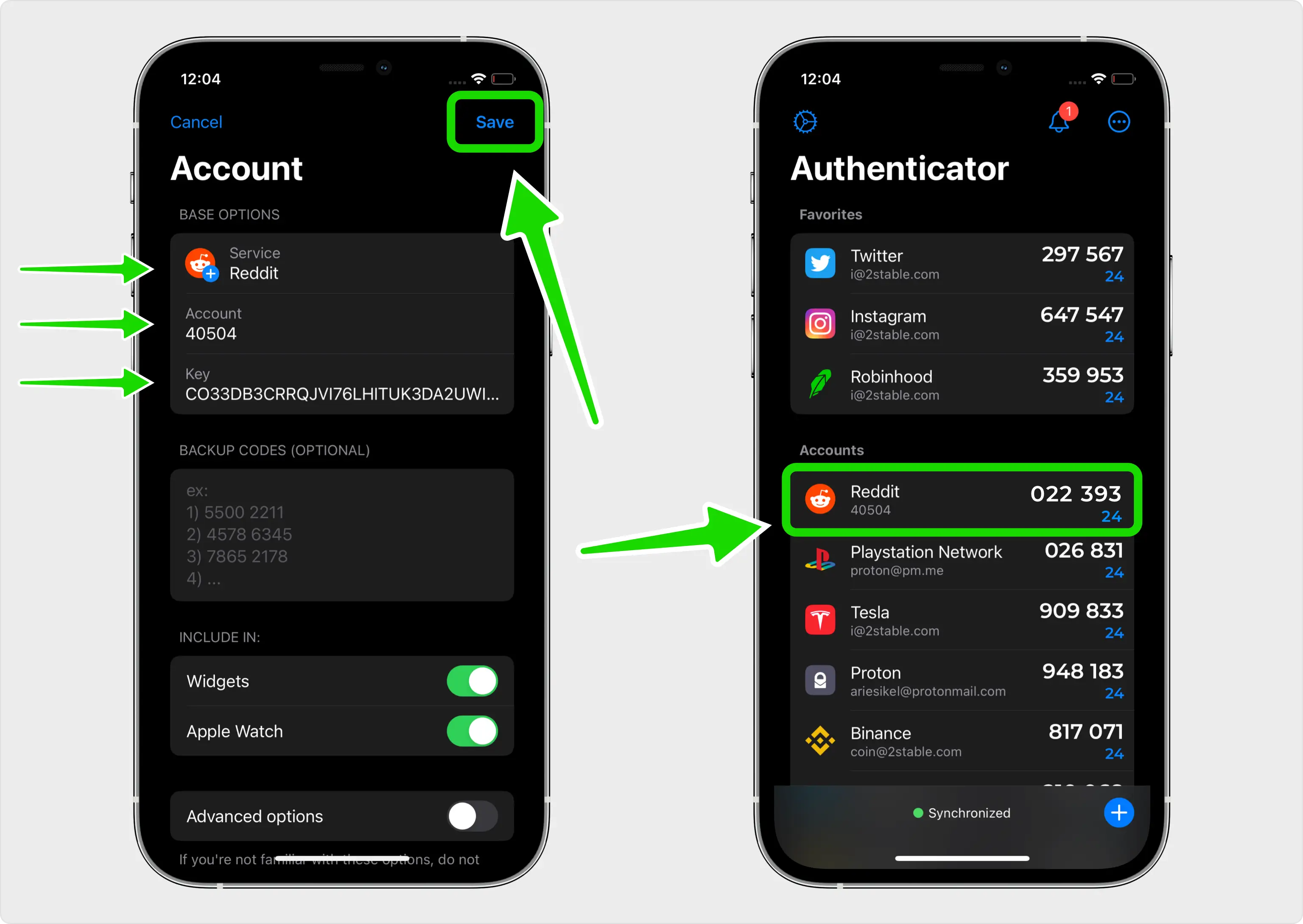 Authenticator App - Novaz new-account form with the Reddit logo, account name and secret key