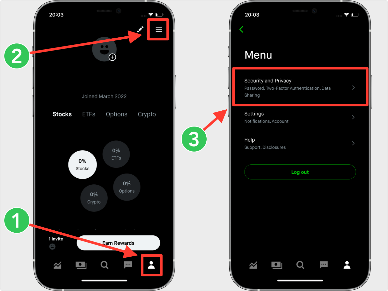 robinhood 2FA setup — Locate 2FA Settings
