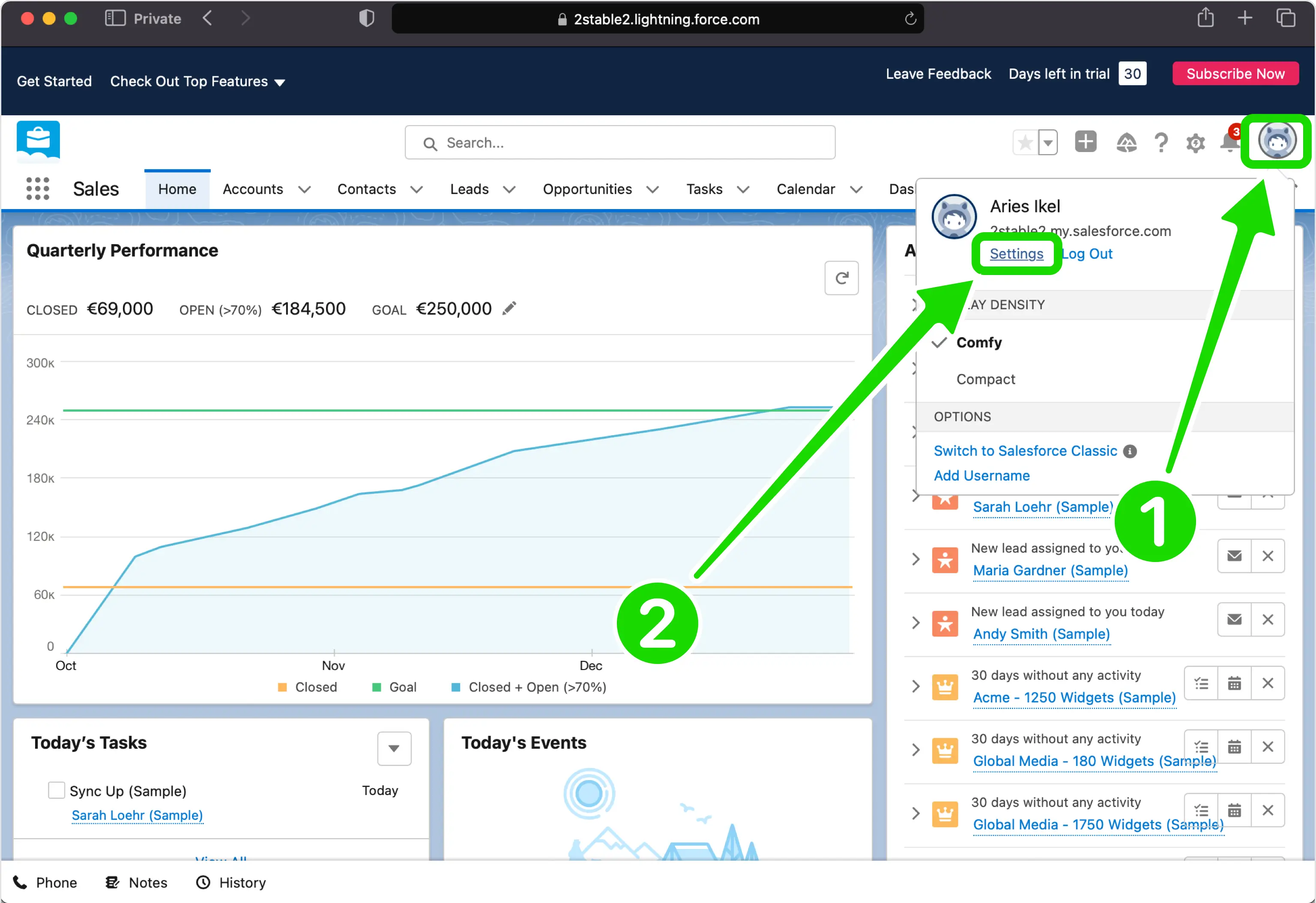 salesforce 2FA setup — Locate 2FA Settings