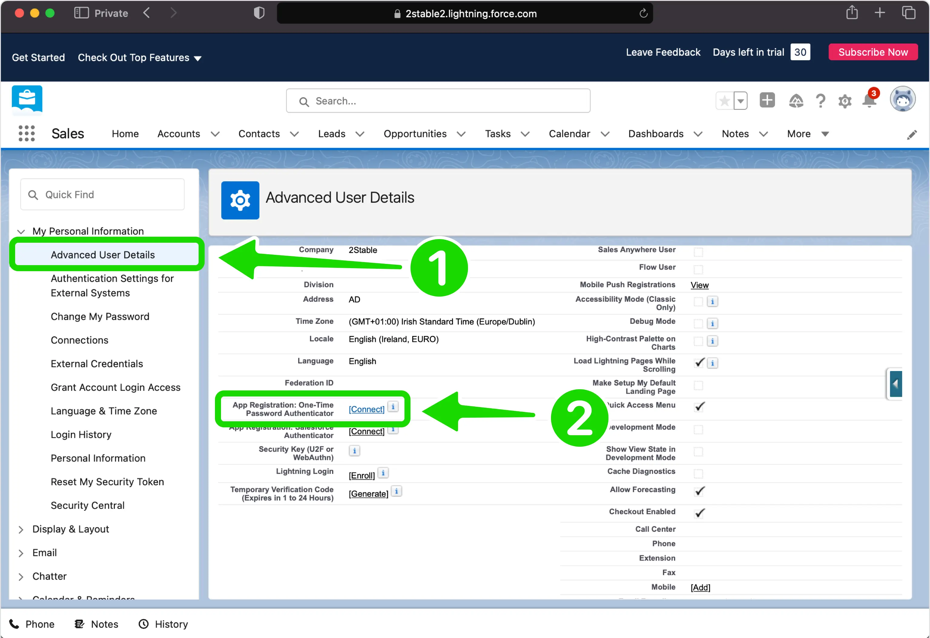 salesforce 2FA setup — Select One-Time Password Authenticator