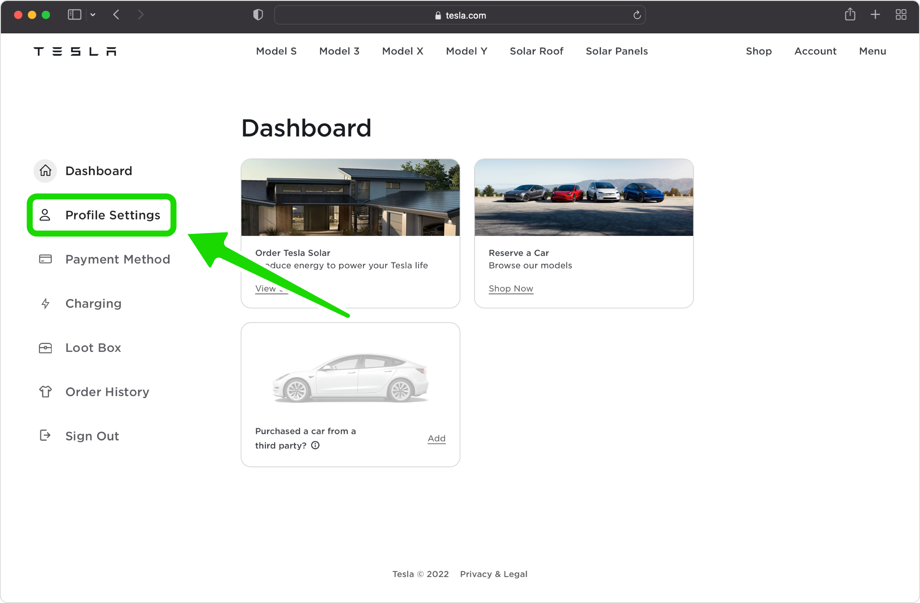 tesla 2FA setup — Locate 2FA Settings