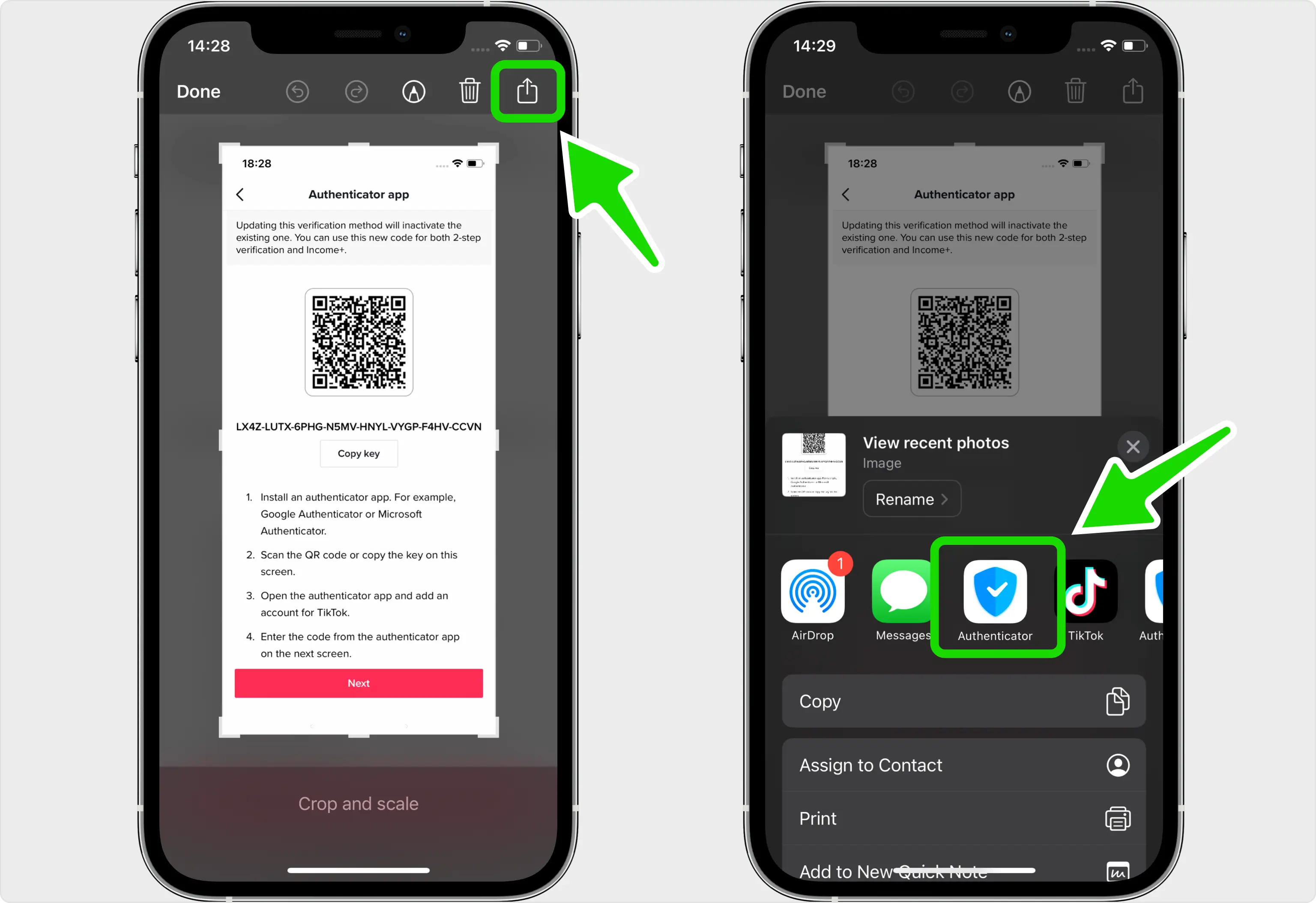 iOS share sheet for a screenshot with Authenticator App - Novaz in the app list
