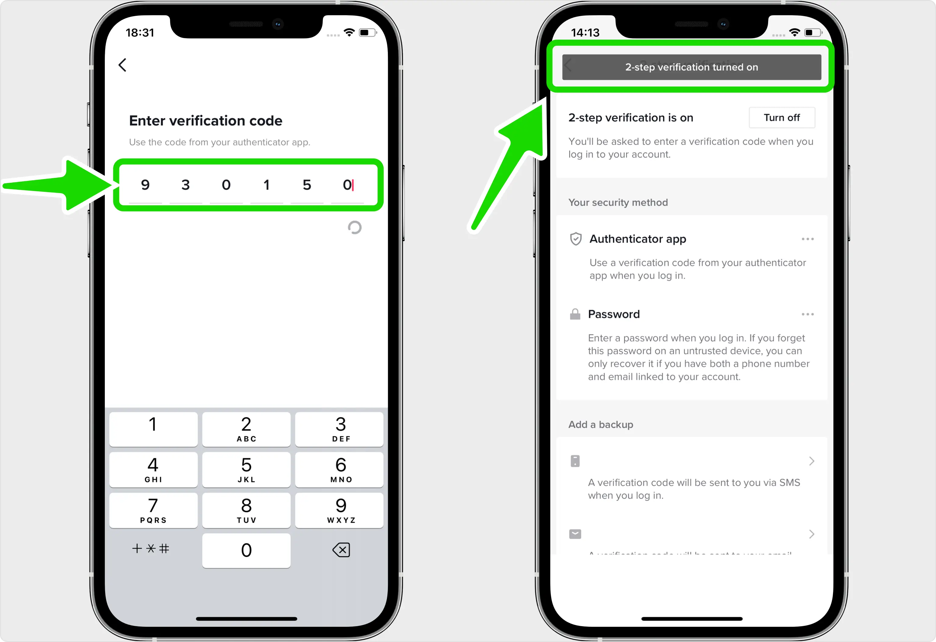 TikTok Enter verification code screen with a code pasted in