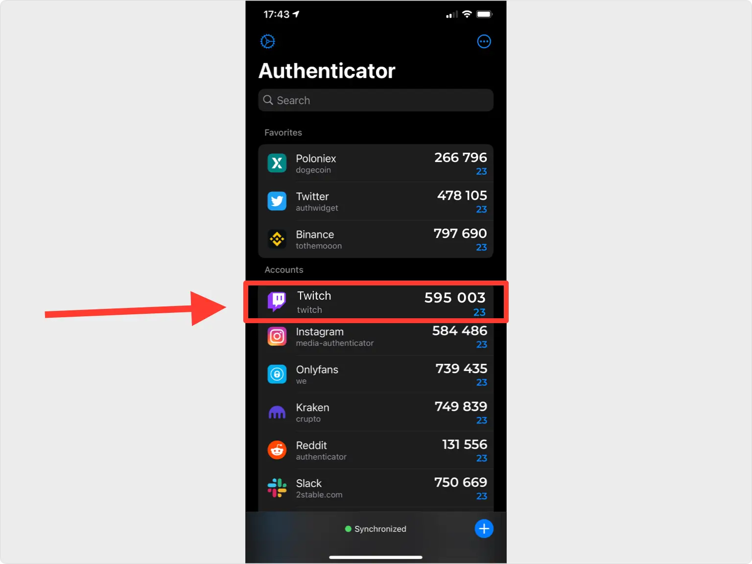 Twitch entry in Authenticator App - Novaz showing a 6-digit code