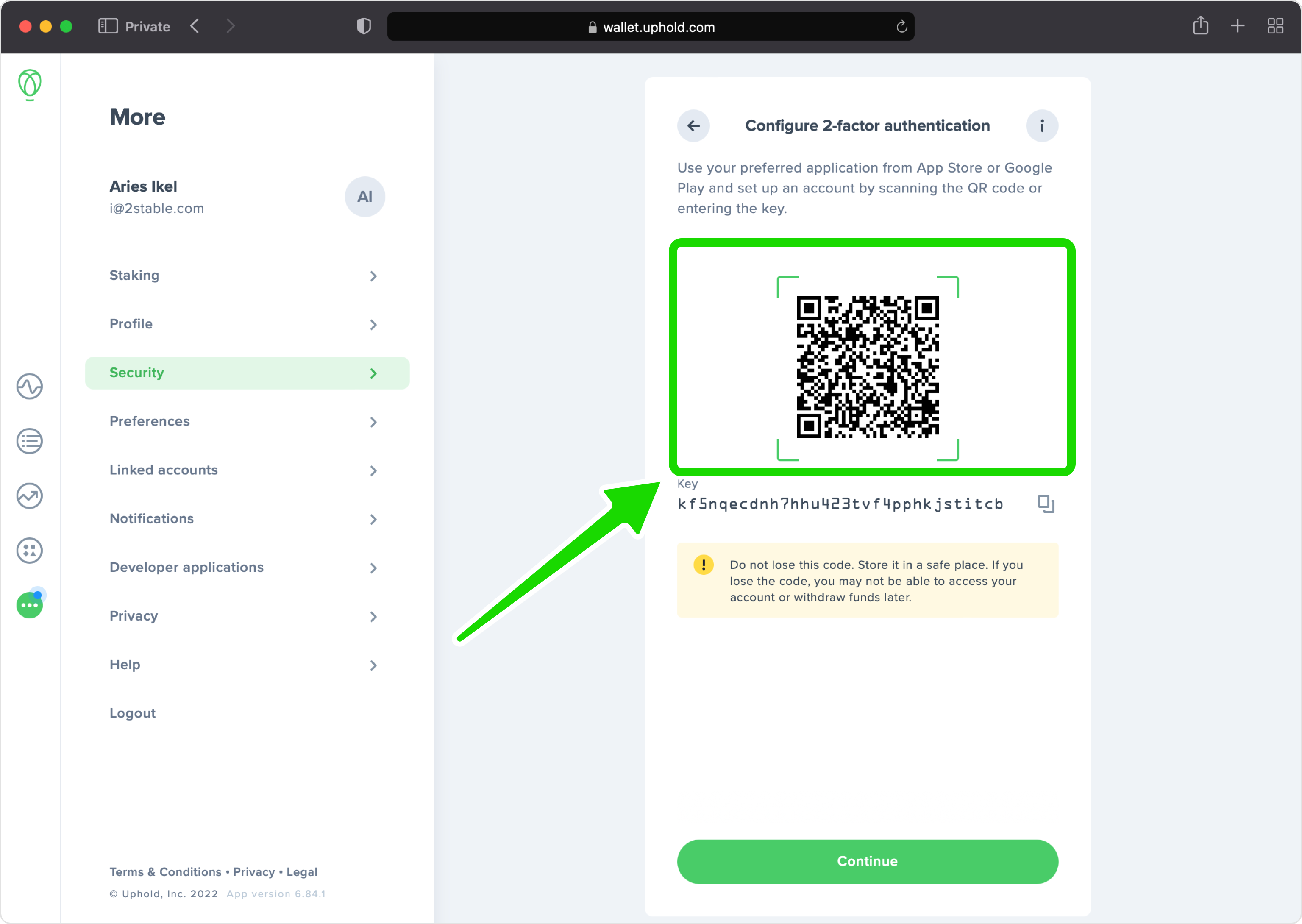 uphold 2FA setup — Set Up Multi-Factor Authentication